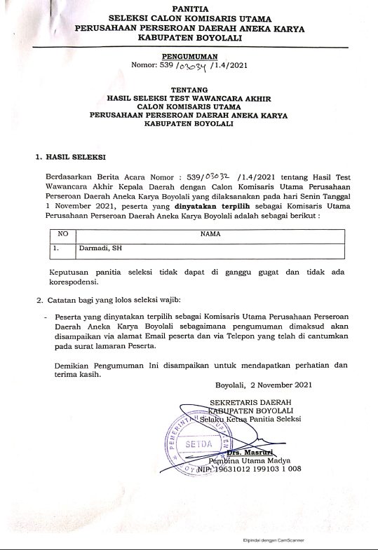 pengumuman tahap wawancara seleksi komisaris PT AKB